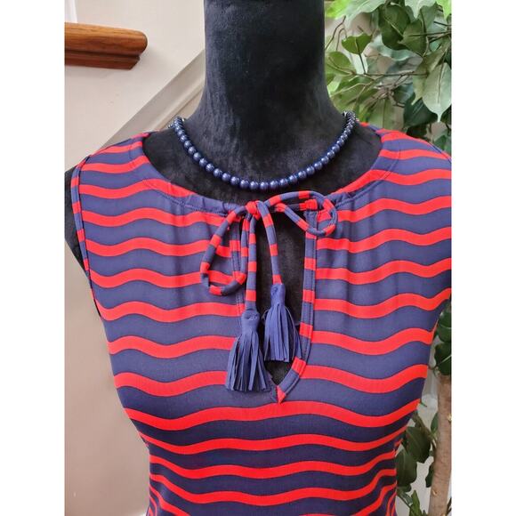 Tommy Bahama Red Navy Blue Sea Swell Split Neck Spa Dress Tassel Ties Size Small - Picture 10 of 13